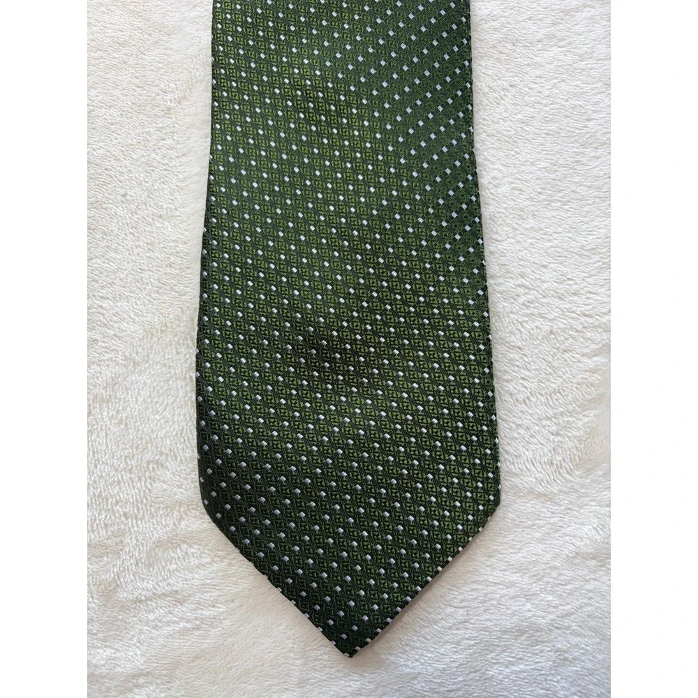 90's Vintage Hugo Boss Green Geometric Silk Necktie Mens One Size Excellent